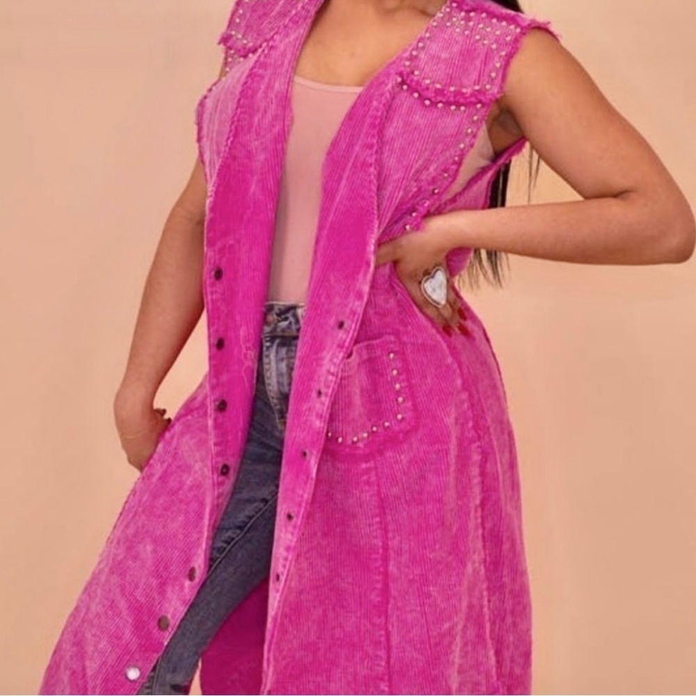 POL Boho Western-Inspired Long Corduroy Vest